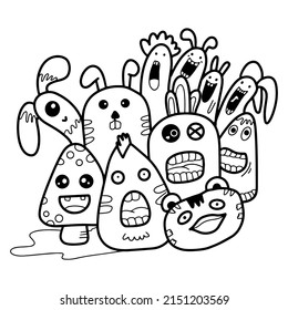 Vector illustration of doodle cute monster cartoon funny