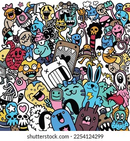 Vector illustration of Doodle cute Monster background ,Hand drawing Doodle	
Vector illustration of doodle cute monster,  style