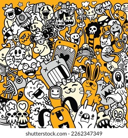 Vector illustration of Doodle cute Monster background ,Hand drawing Doodle