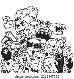 Vector illustration of Doodle cute Monster background ,Hand drawing Doodle