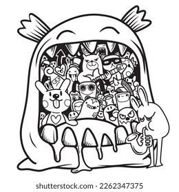 Vector illustration of Doodle cute Monster background ,Hand drawing Doodle