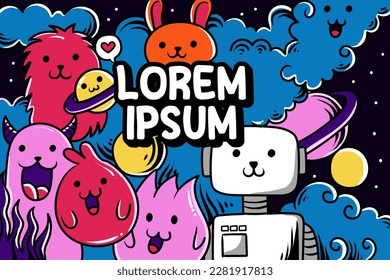 Vector illustration of Doodle cute Monster background