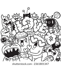 Vektorgrafik von Doodle-süßem Monster-Hintergrund, Handzeichnung Doodle