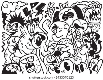Vector illustration of Doodle cute Monster background ,Hand drawing Doodle