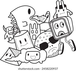 Vector Illustration of Doodle Cute Monster V5. Hand Drawing