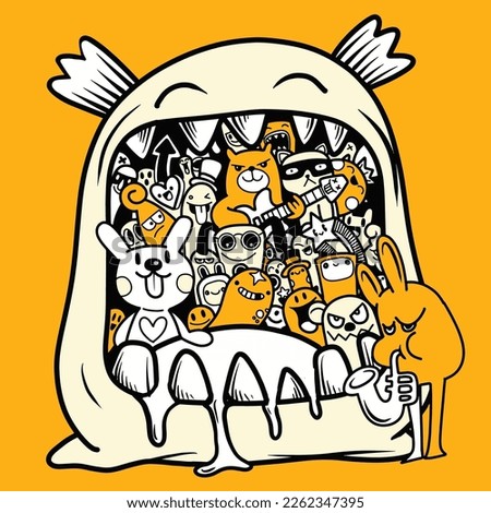 Vector illustration of Doodle cute Monster background ,Hand drawing Doodle