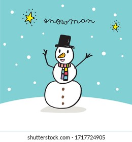 Vector illustration of Doodle cute snowman,snowman doodle icon