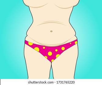 Vector illustration doodle drawing of people with belly fat of obese women with overweight