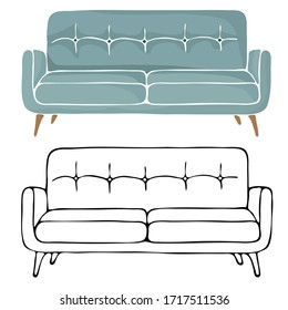 ilustración vectorial, dibujo de doodle en estilo doodle, sofá, mobiliario, aislamiento sobre fondo blanco