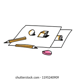Vector illustration with doodle drawing things. Stuff for learn academic drawing