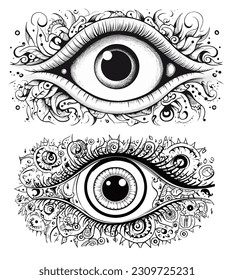 Vector Illustration, Doodle illustration of Eyes, Abstract Lineart