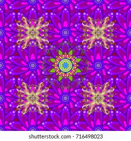 Vector illustration. Doodle flower. Colour Spring Theme seamless pattern Background. Zentangle abstract flowers. Flat Flower Elements Design. Cute fabric pattern.