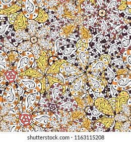 Vector illustration. Doodle flowers and branches, herbs and flowers. Beautiful fabric pattern. Hand drawn.