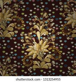 Vector illustration. Doodle flowers and branches, herbs and flowers. Beautiful fabric pattern. Hand drawn.