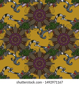 Vector illustration. Doodle flowers and branches, herbs and flowers. Beautiful fabric pattern. Hand drawn.
