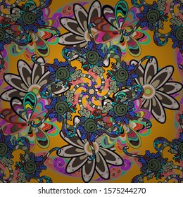 Vector illustration. Doodle flowers and branches, herbs and flowers. Hand drawn. Beautiful fabric pattern.