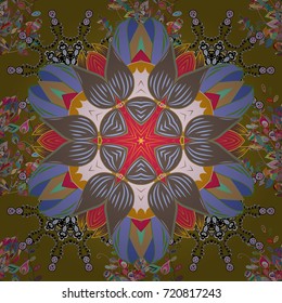 Vector illustration. Doodle flowers and branches, herbs and flowers. Hand drawn. Beautiful fabric pattern.