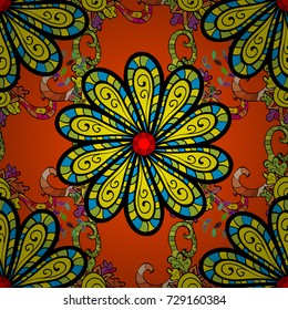 Vector illustration. Doodle flowers and branches, herbs and flowers. Hand drawn. Beautiful fabric pattern.