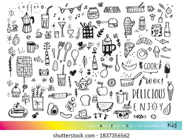 
Vector illustration of doodle food and drink elements for backgrounds, textile prints, covers ,Vector illustration of Doodle cute for kid, Hand drawn set of cute doodles for decoration