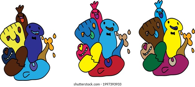 Dibujo vectorial doodle graciosos personajes de fondo blanco
