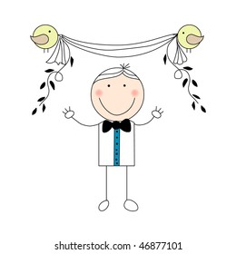 a vector illustration of a doodle groom standing