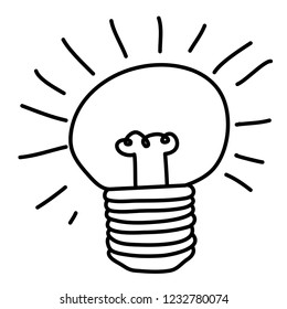 Vector illustration with doodle hand drawn Light bulb and word IDEA