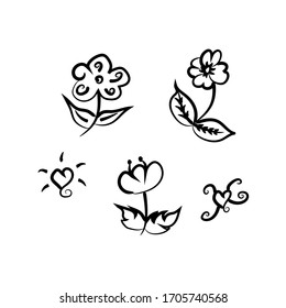 Vector illustration doodle hand drawn on white background.Smells line icon set.Symbols of glasses of hot drinks and hot food