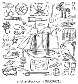 Vector Illustration Of Doodle Hand Drawn Pirate Elements