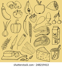 Vector illustration of doodle healthy food