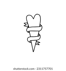 vector illustration of doodle heart with ribbon