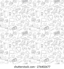 Vector Illustration Doodle Icons Seamless Travel Pattern