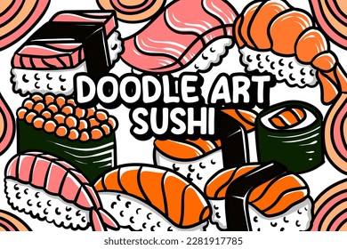 Vector illustration of Doodle japanese sushi background