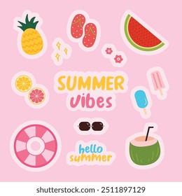 Vector Illustration of Doodle Kawai Sticker Hand Drawn Summer