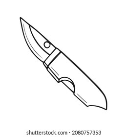 Ilustración vectorial en doodle. Cuchillo para caminatas, picnics y campamentos, turismo