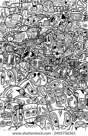 Vector illustration of Doodle little funny monsters,Hand drawn cartoon illustration,Funny Doodle Hand Drawn,Page for coloring.