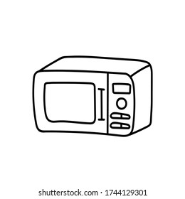 vector illustration of a doodle microwave. Isolated on white background. Hand drawn kitchen elements and objects.  Line and outline cooking kitchenware and tools.