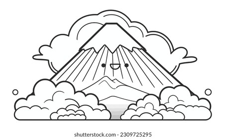 Vector Illustration, Doodle Illustration of Mountain and Clouds, lineart