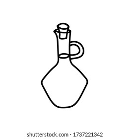 Vector illustration of a  Doodle oil bottle. Isolated on white background. Outline and line kitchen elements. Hand drawn cooking ingredients. 