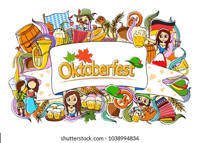 vector illustration of doodle of Oktoberfest holiday festival celebration