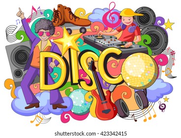 vector illustration of doodle on Disco concept