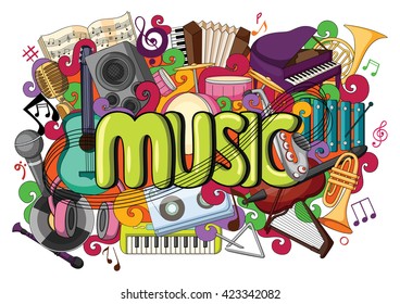 vector illustration of doodle on Music concept