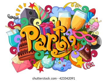 vector illustration of doodle on Party concept