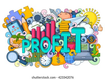 vector illustration of doodle on Profit concept