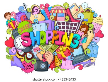 vector illustration of doodle on Shopping concept poster with different element