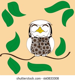 Vector illustration of doodle owl on the branch