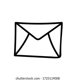 Vector illustration of a Doodle paper envelope.Line and outline objects. Isolated on white background. Hand drawn postage elements.