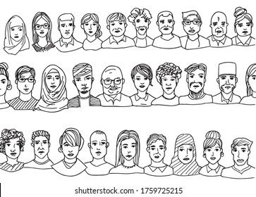 Vector illustration of Doodle People sketches, Hand drawn set of people doodles for decoration on white background