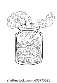 Vector illustration doodle pot with fragrant berries for coloring book