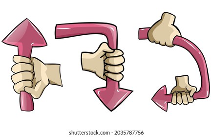 Vector illustration of doodle red arrows with 3 directions with hand . Prefect for presentation and many editorial design and etc.