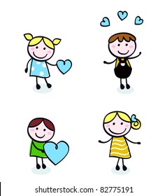 Vector Illustration of doodle retro kids isolated on white. 